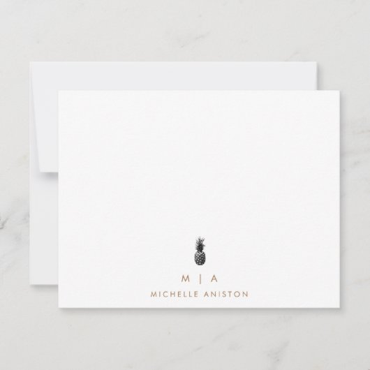 Elegante ananas Modern Monogram Classic Custom Notitiekaartje (Voorkant)