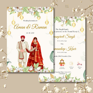 Elegante Anand Karaj uitnodigingskaart Kaart