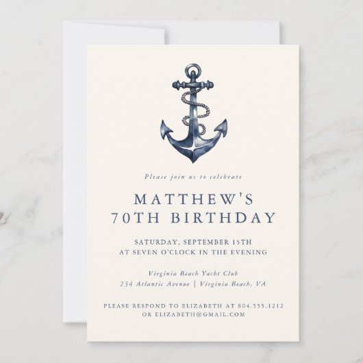 Elégante Ancre nautique Invitation de la fête des (Devant)