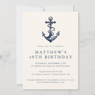 Elégante Ancre nautique Invitation de la fête des