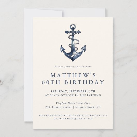 Elégante Ancre nautique Invitation de la fête des (Devant)