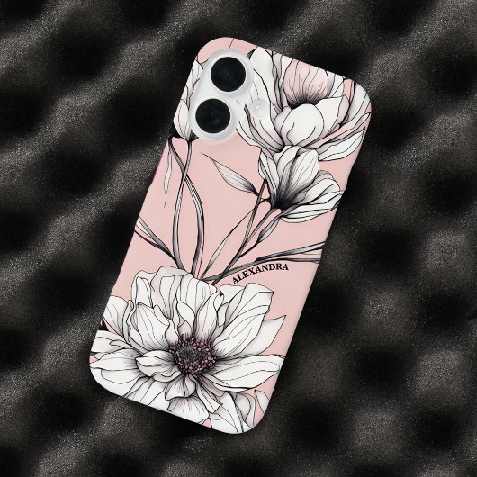 Elegante Anemone Bloemen Custom Naam Case-Mate iPhone Case