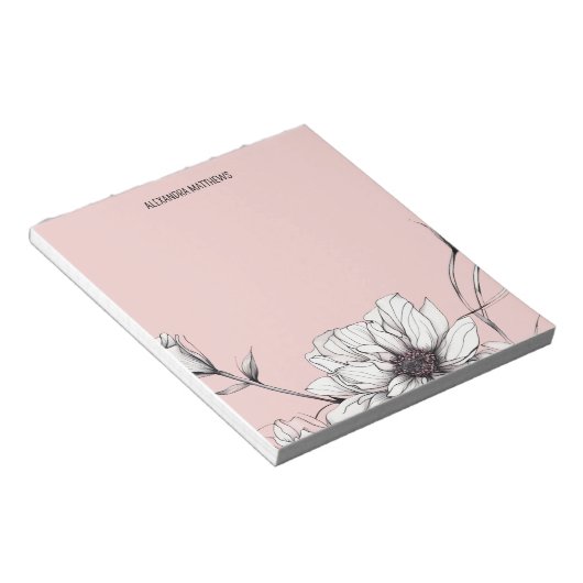Elegante Anemone Bloemen Custom Naam Notitieblok (Schuin)