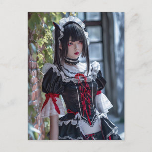 Elegante anime-meid met kattenoren briefkaart