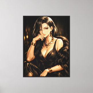 Elegante Anime Vrouw – Donkere Glamour Kunstprint Canvas Afdruk