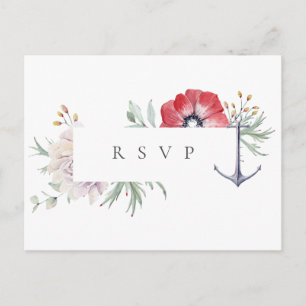 Elegante Anker Bloem Bruiloft RSVP Nummerverzoek Uitnodiging Briefkaart