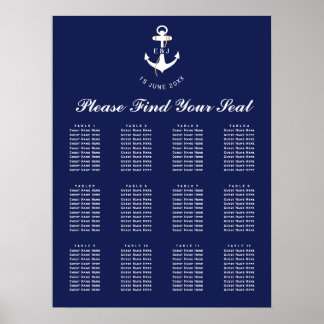 Elegante anker-huwelijksstoelindeling met nautisch poster