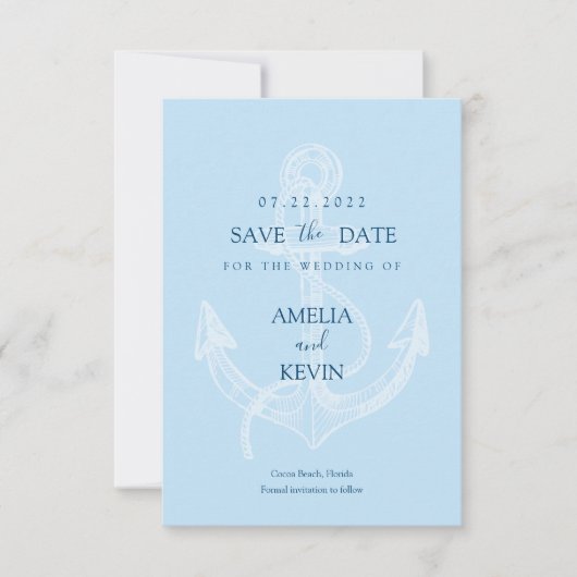 Elegante Anker Zee Bruiloft Save the Date (Voorkant)
