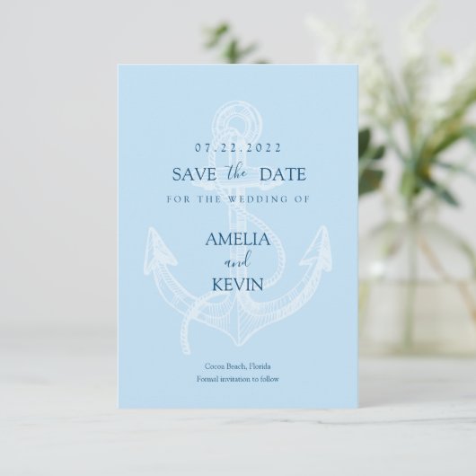 Elegante Anker Zee Bruiloft Save the Date (Staand voorkant)