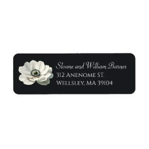 Elegante Annoom Bloem Zwart & Wit Adres Etiket
