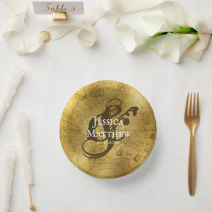 Elegante Antiek Golden Metal bruiloft Papieren Kommen