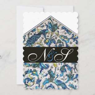 ELEGANTE ANTIEKE FLORENTIJNSE BLAUWE BLOEMEN MONOG KAART