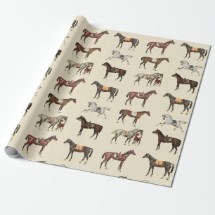Elegante antieke gezadelde paarden bruin beige cadeaupapier