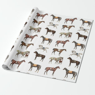 Elegante antieke gezadelde paarden bruin wit cadeaupapier