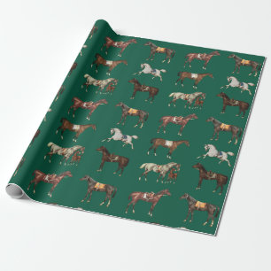 Elegante antieke gezadelde paarden in jager groen cadeaupapier