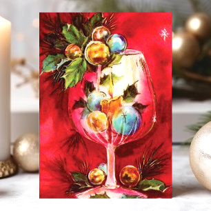 Elegante antieke kerst wijnglas met kaars feestdagen kaart