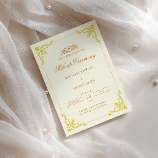 Elegante antieke lijst Crème Geel Mehndi-ceremonie Kaart