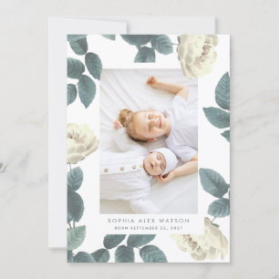 Elegante antieke roos foto meisje baby geboorte aankondiging