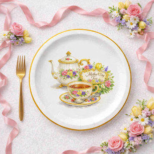 Elegante Antieke Theepot Theekop Moederdag Papieren Bordje