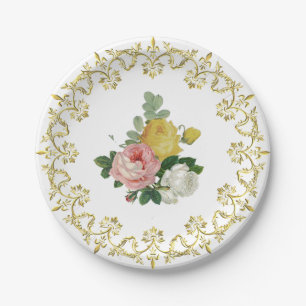 Elegante antieke Victoriaanse gele roze witte roze Papieren Bordje