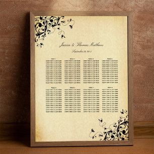 Elegante antieke wervelingen bruiloft zitplaatsenk poster