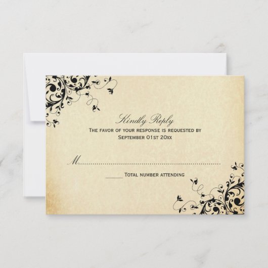 Élégante Antique Frotles Mariage Cartes RSVP (Devant)
