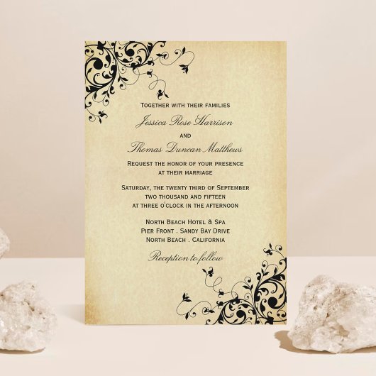 Élégante Antique Frotles Mariage Invitations
