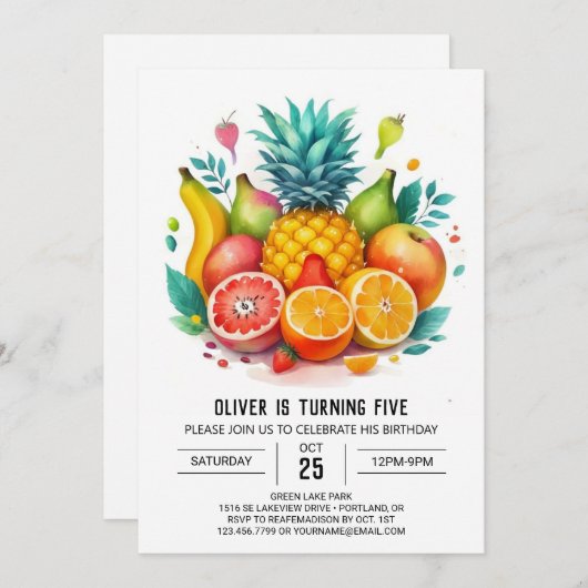 Elegante appel grillige vruchten verjaardag kaart (Voorkant / Achterkant)