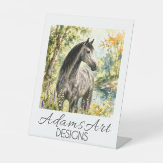 Elegante Appelschimmel Paard bij Bosbeek Reclamebord Met Voetstuk