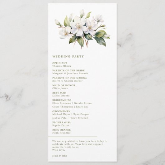 Elegante Apple Blossom Minimalistische Botanische Programma (Achterkant)