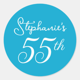 Elegante Aqua Blauwe Monogram 55e Verjaardagsfeest Ronde Sticker