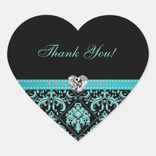 Elegante Aqua Blue Damask "Dank je" Stickers (Voorkant)