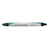 Elegante Aqua Blue Green Beach Waterverf Naam Zwarte Inkt Pen (Voorkant)