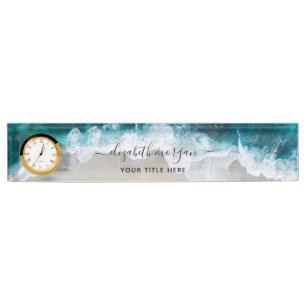 Elegante Aqua Blue Green Script Naam Klok Naambordje