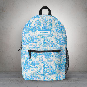 Elegante  aqua blue toile de jouy bedrukte rugzak
