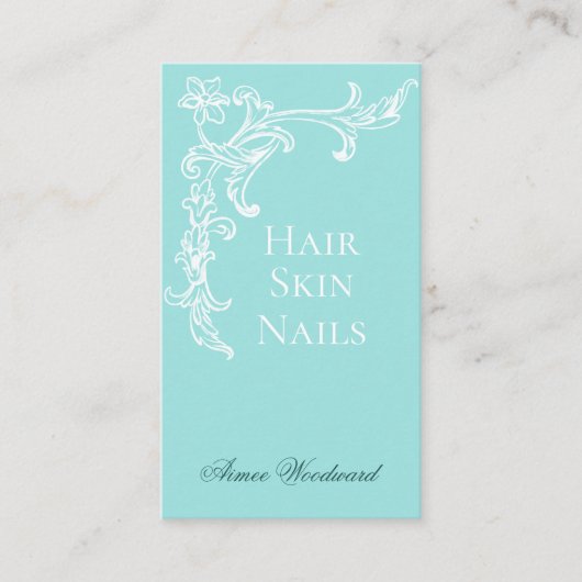 Elégante Aqua Flourish Carte de visite bleu et bla (Devant)