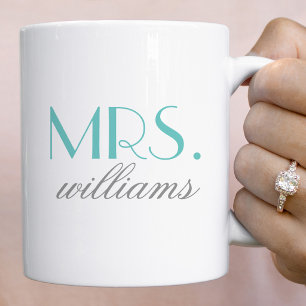 Elegante Aqua Mrs Trouw Monogram Koffiemok