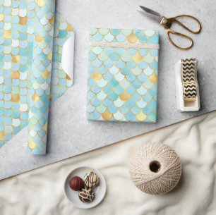 Elegante Aqua Ombre Folie & Gouden Zeemeermin Schu Cadeaupapier