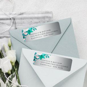 Elegante Aqua Rozen op Zilveren Bruiloft Etiket
