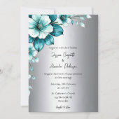 Elegante Aqua Rozen & Silver Script bruiloft Kaart (Voorkant)