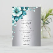 Elegante Aqua Rozen & Silver Script bruiloft Kaart (Staand voorkant)