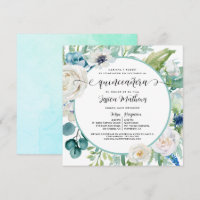 Elegante Aqua Turquesa Quinceañera Floral