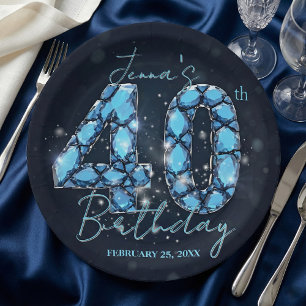 Elegante Aquamarijn Blauwe Sieraad 40e Verjaardag Papieren Bordje