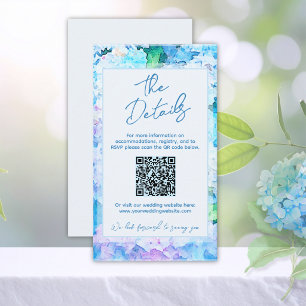 Elegante Aquarel Blauwe Hortensia Details QR Code Informatiekaartje
