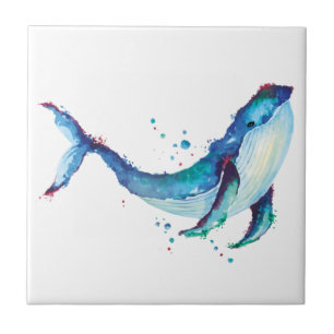 Elegante Aquarel Blauwe Walvis Keramiektegel Tegeltje
