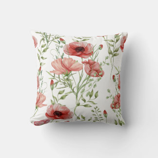 Elegante Aquarel Rode Klaprozen Botanisch Kussen