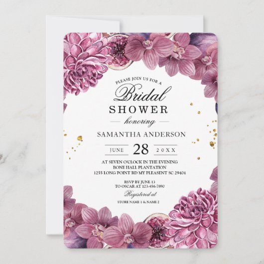 Elegante aquarel roze & paarse orchideeën & vijgen kaart (Voorkant)