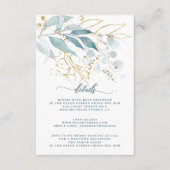 Elegante aquarel stoffig blauwe gouden bloemdetail informatiekaartje (Voorkant)