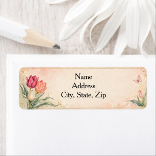 Elegante Aquarel Tulpen Tuin Etiket