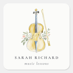 Elegante Aquarel Viool Muzikant Muziekleraar Vierkante Sticker
